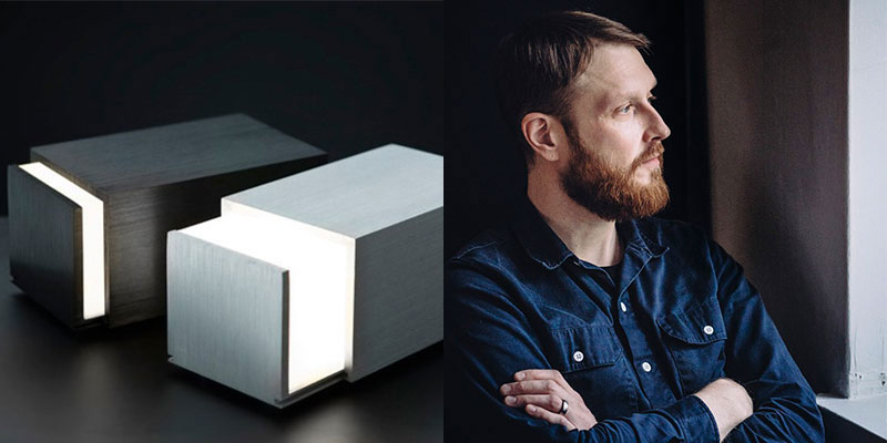 左：マッチ箱から着想を得て在学中に発表した「Box Lignt（ボックスライト）」は、国際的にも注目され、プロダクトデザイナーとして大きな足がかりとなった。右：インスピレーションの源は潜在意識から。この落ち着きがフィンランド人デザイナーらしいヨナス・ハカニエミ。画像提供：ヨナス・ハカニエミ