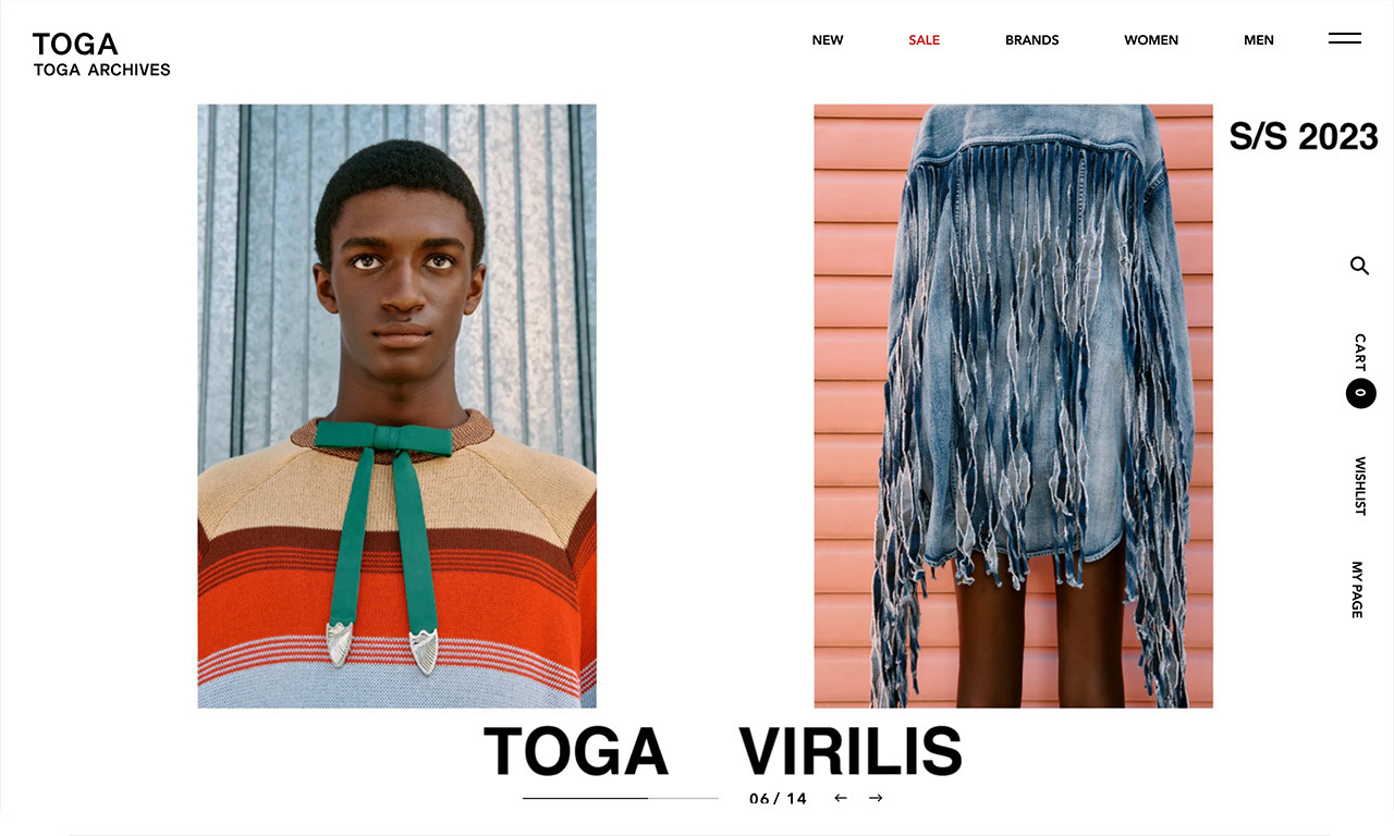 「TOGA ARCHIVES」のブランド初となる公式オンラインストア。IN FOCUSが制作を担当した。オンラインストアでは、コレクションラインの「TOGA」をはじめ、すべてのラインを展開している
